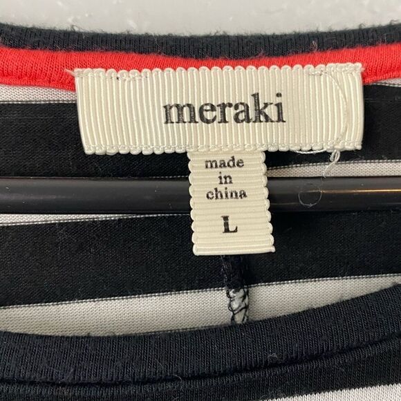 Meraki Womens Striped Scoop Neck Long Sleeve Hi-Low Hem Pullover Tee Black Large - Picture 7 of 7